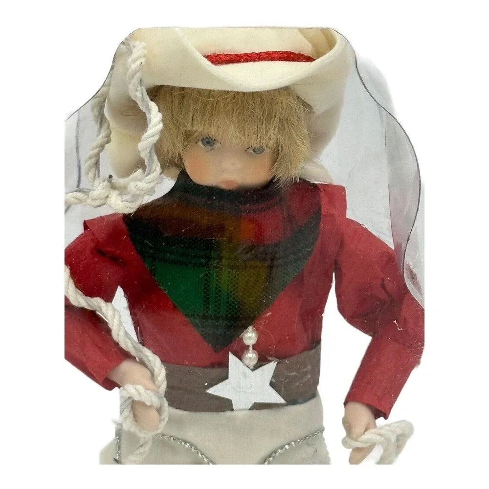 Vtg Kurt S Adler Cowboy Ornament Crepe Paper Porcelain Jocelyn Mostrom Christmas
